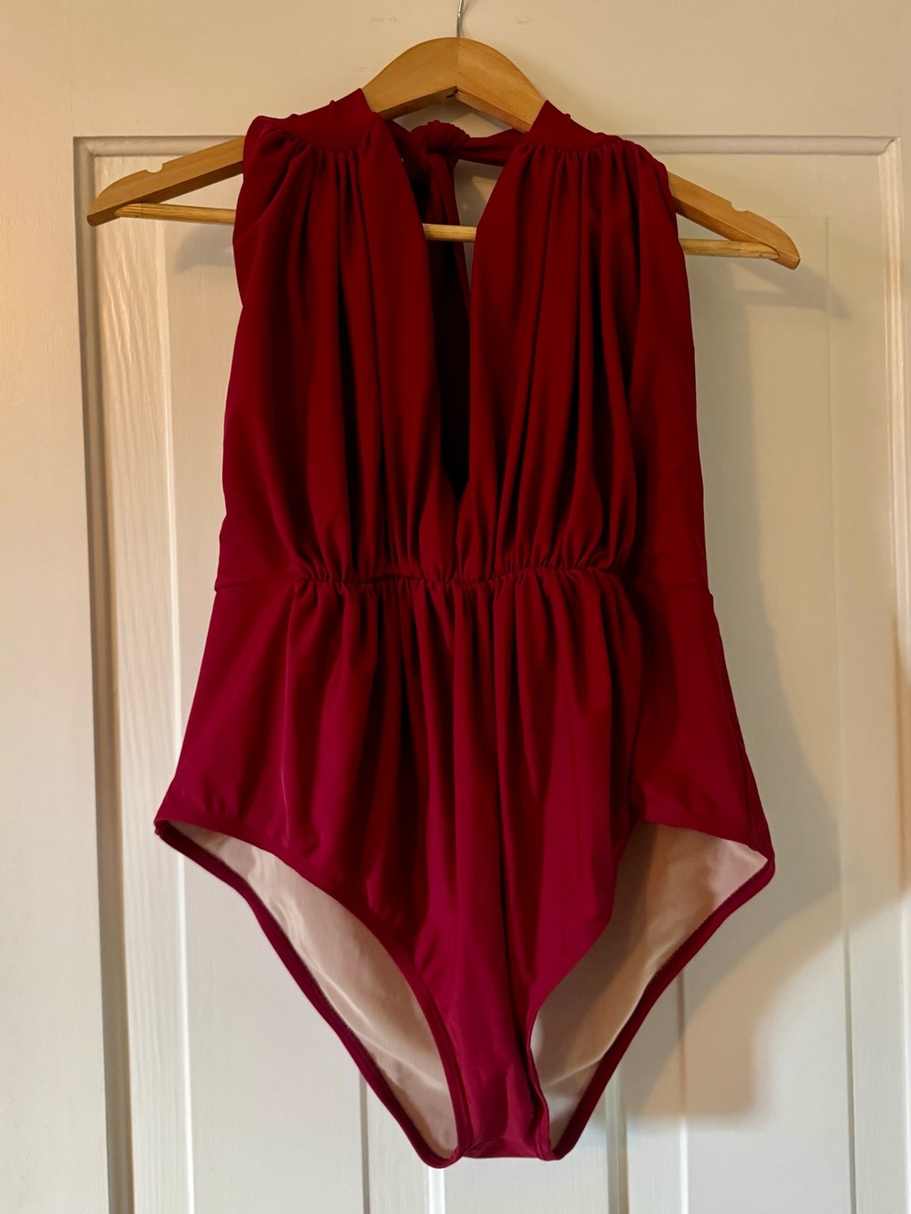 Deep Plunge, Wine/Burgundy One-Piece Swimsuit